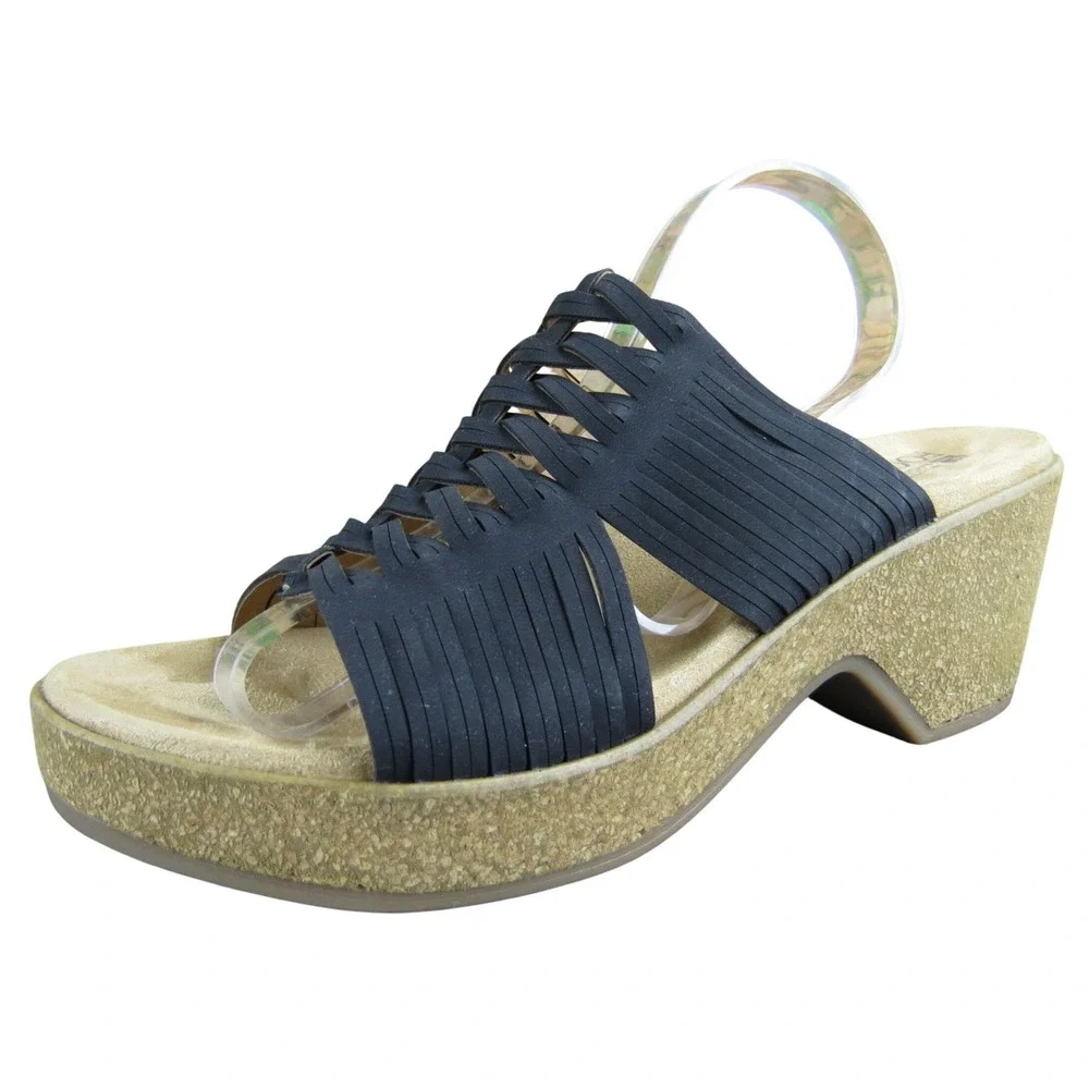 White Mountain Crete Women's 9 Black Synthetic Wedge Sandals Comfort‎ Walking
